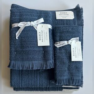 🎁BIANCA Bath Towel Set - Slate Blue Cotton Boucle Textured Pattern - 6 Pieces
